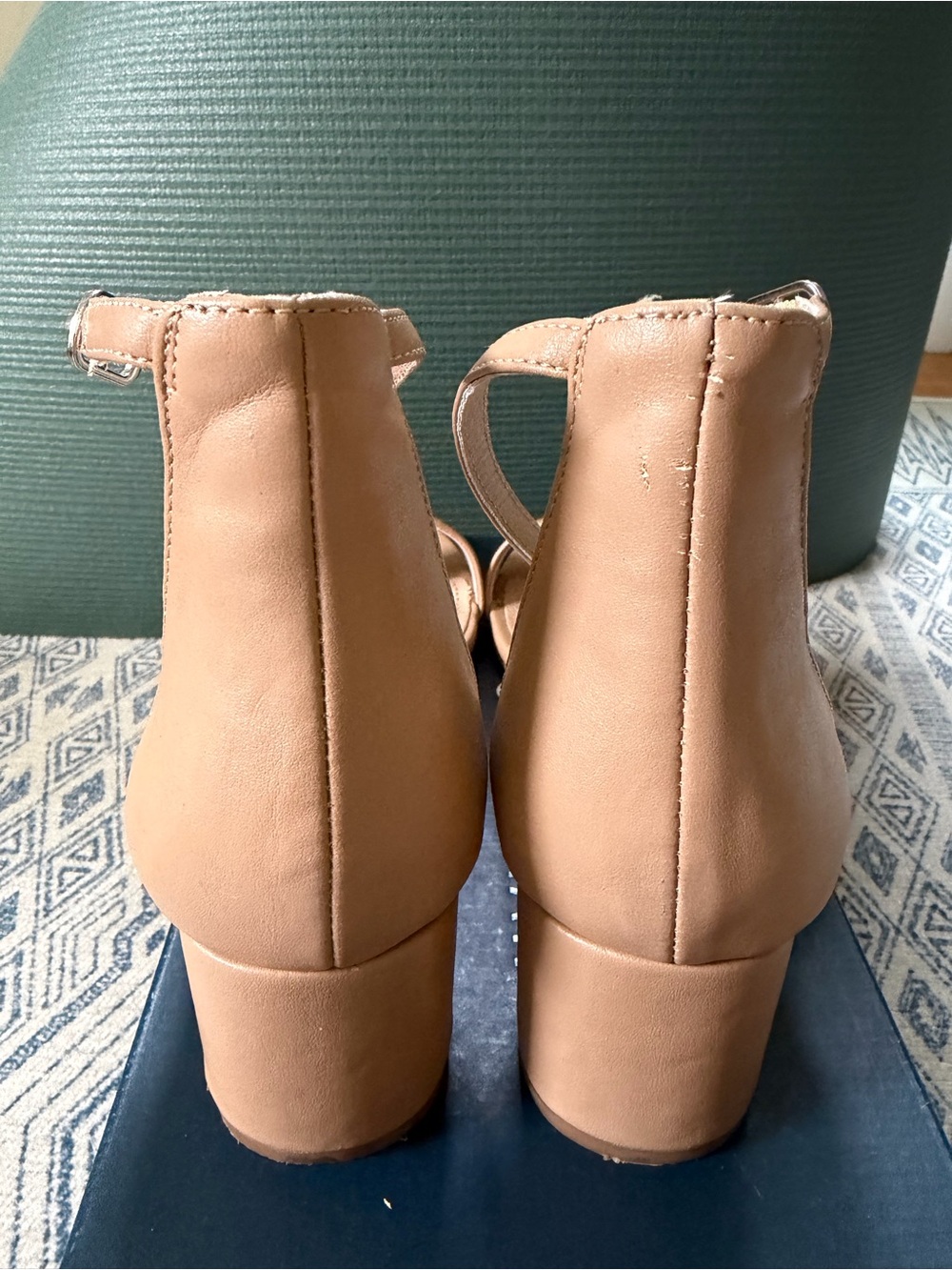 Steve Madden Beige Ankle-Strap Block Heel Sandals - Picture 6 of 7
